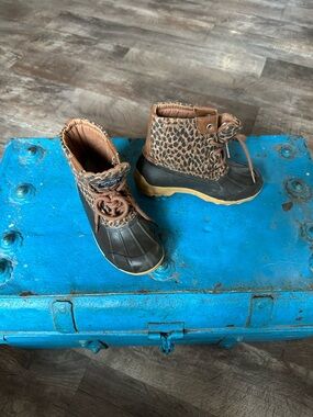 Sperry Kids Leopard-Print Waterproof Duck Boots - Black & Brown